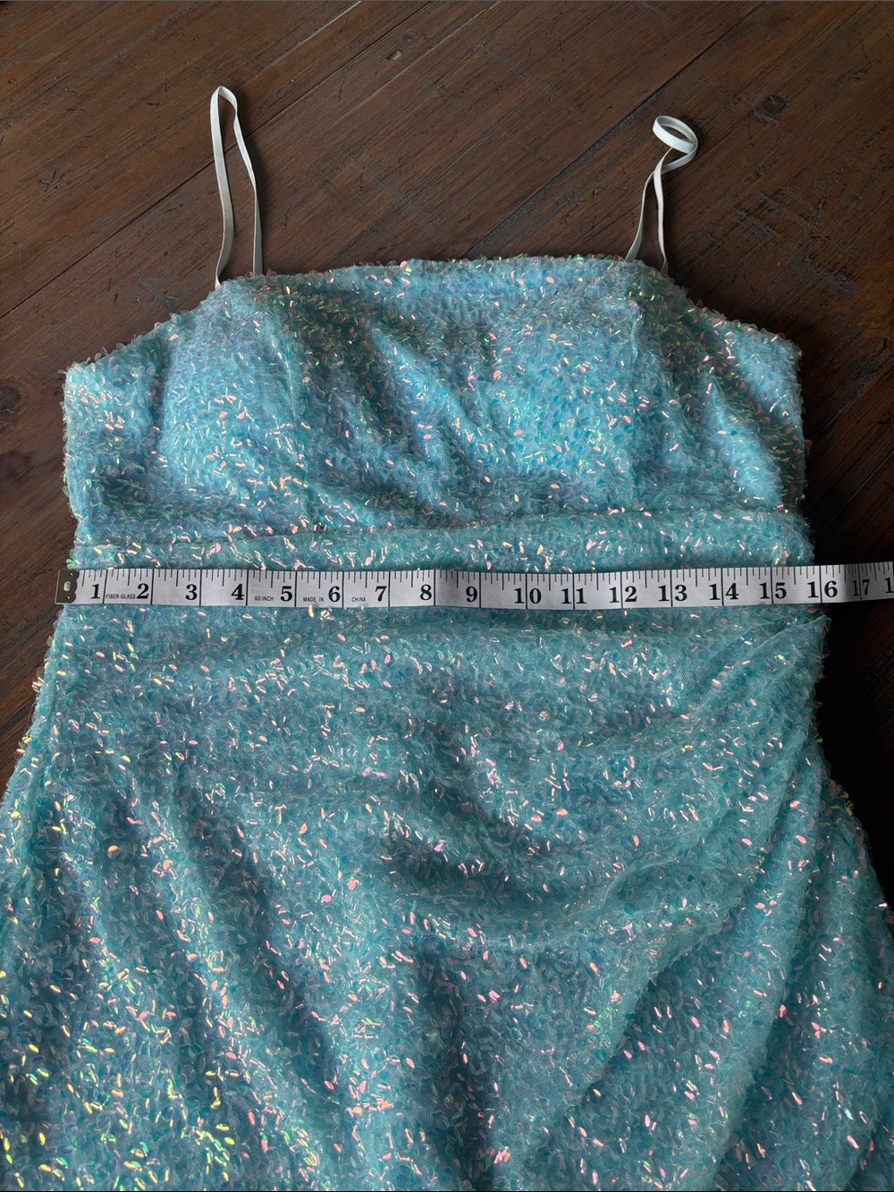 Midnight Doll size L Light Blue Sequin Spaghetti Strap Dress - Picture 12 of 16